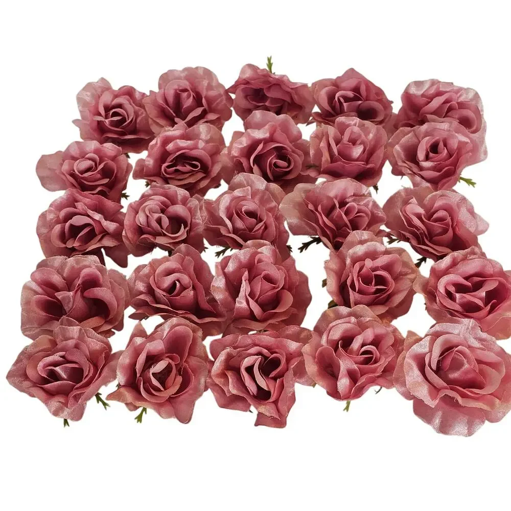 50 Pink Satin Rose Heads Stemless Wedding Floral Craft DIY 2.5in Flowers